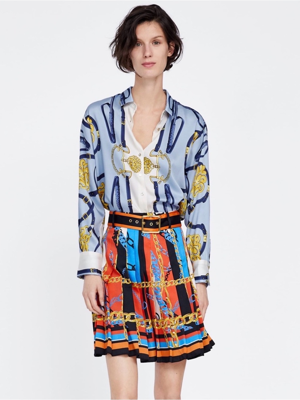Zara Multicolor Chain-Print Circle Skirt